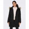 ONLY ONLELLAN QUILTED HOOD FUR COAT CC OTW BLACK