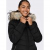 ONLY ONLELLAN QUILTED HOOD FUR COAT CC OTW BLACK