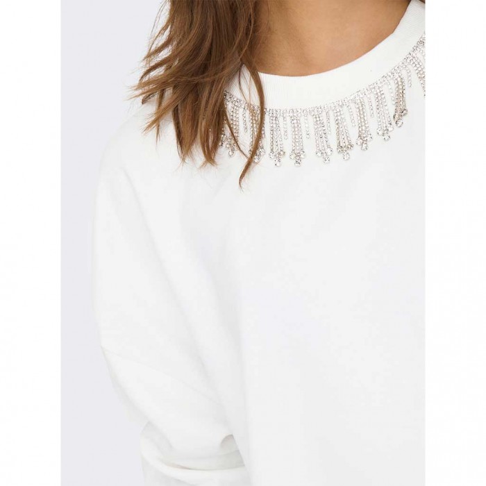 ONLY ONLRHINE L/S BLING O-NECK SWT WHITE