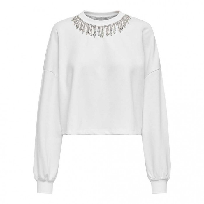 ONLY ONLRHINE L/S BLING O-NECK SWT WHITE