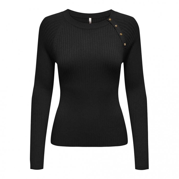 ONLY ONLMEDDI LS BUTTON DETAIL O-NECK BLACK