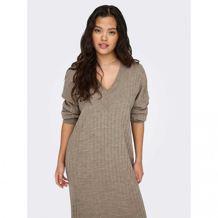 ONLY ONLNEW TESSA L/S MIDI V DRESS KNT NOOS BEIGE