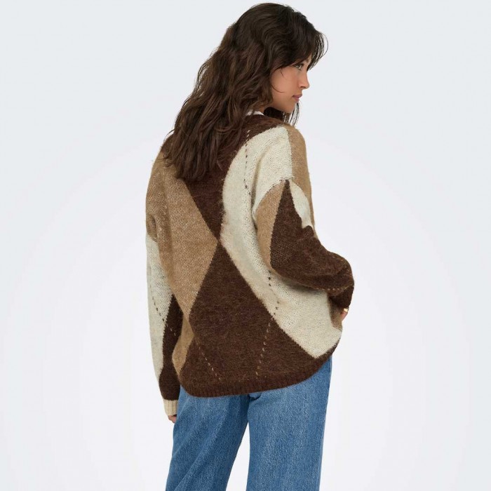 ONLY ONLNOEME JQ LS LIFE CARDI V-NECK KNT BROWN/ECRU