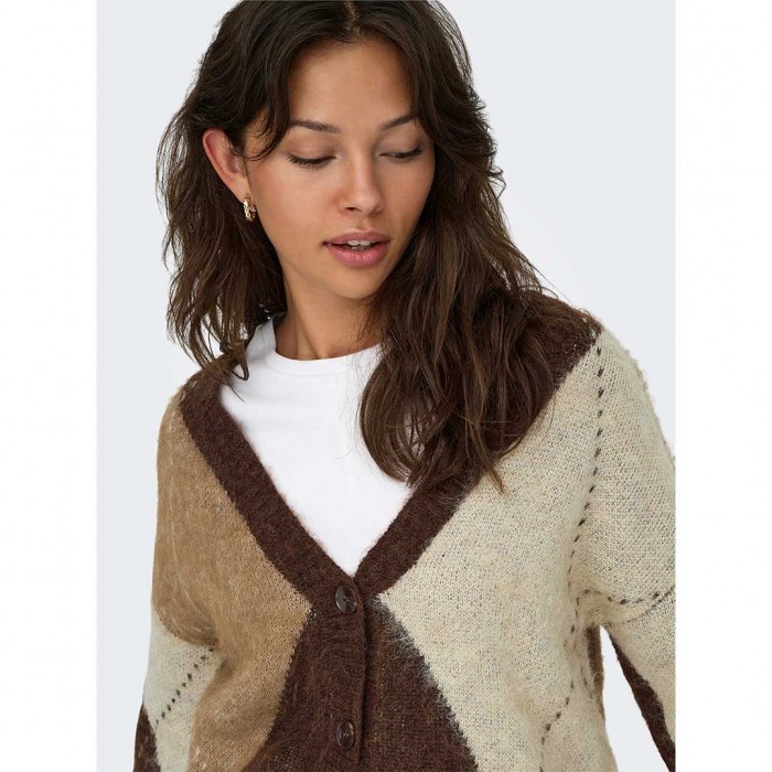 ONLY ONLNOEME JQ LS LIFE CARDI V-NECK KNT BROWN/ECRU