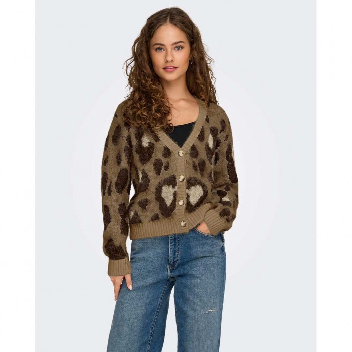 ONLY ONLEDELIE LIFE LS JQ CARDI V-NECK KNT BROWN
