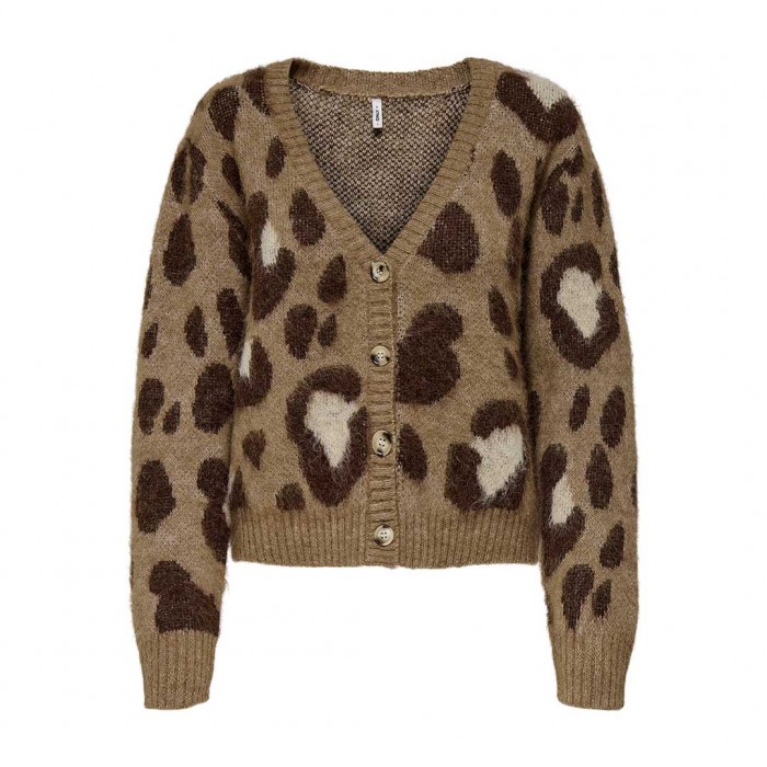 ONLY ONLEDELIE LIFE LS JQ CARDI V-NECK KNT BROWN