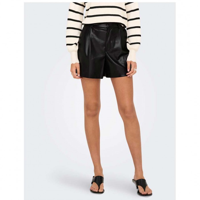 ONLY ONLSMOOTH HW FAUX LEA SHORTS CC PNT BLACK