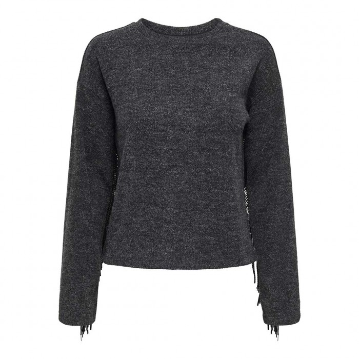 ONLY ONLJAKE LIFE L/S FRINGE TOP JRS DARK GRAY