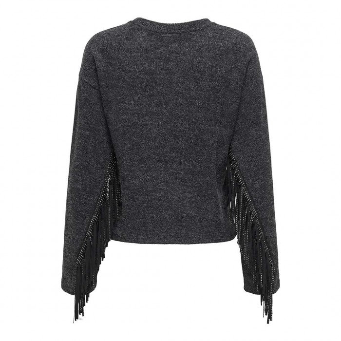 ONLY ONLJAKE LIFE L/S FRINGE TOP JRS DARK GRAY