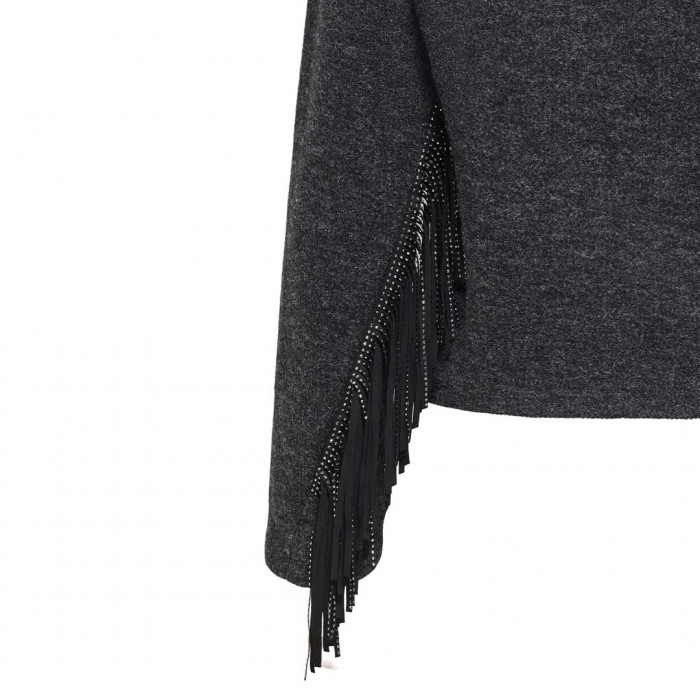ONLY ONLJAKE LIFE L/S FRINGE TOP JRS DARK GRAY