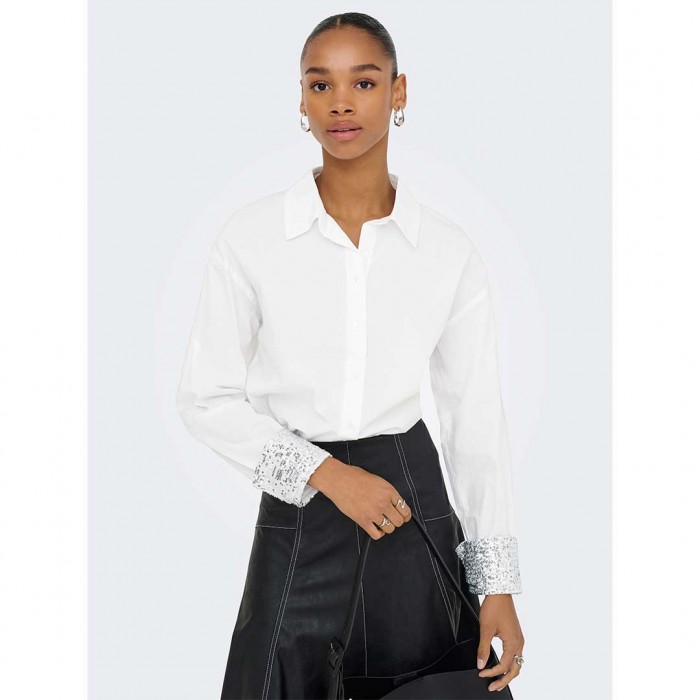 ONLY ONLPANAMA LS SEQUINES MIX SHIRT WVN WHITE