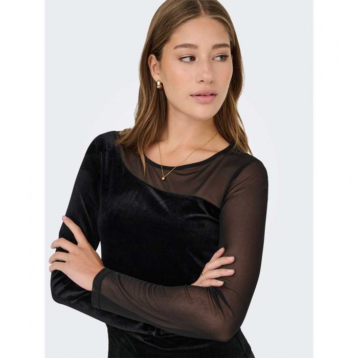 ONLY ONLSMOOTH L/S MESH MIX TOP BOX JRS BLACK