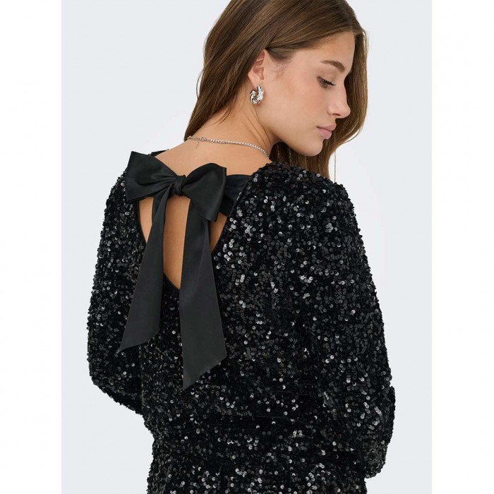 ONLY ONLCONFIDENCE L/S SEQUIN BOW TOP JRS BLACK