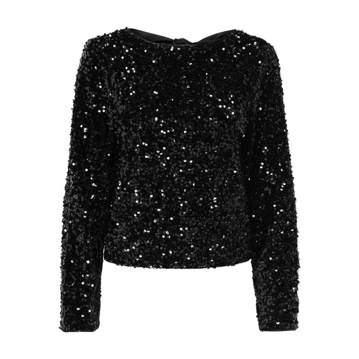 ONLY ONLCONFIDENCE L/S SEQUIN BOW TOP JRS BLACK
