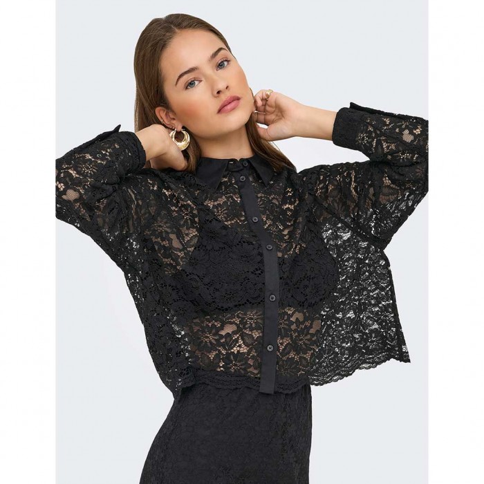 ONLY ONLJILLI LACE MIX SHIRT WVN BLACK