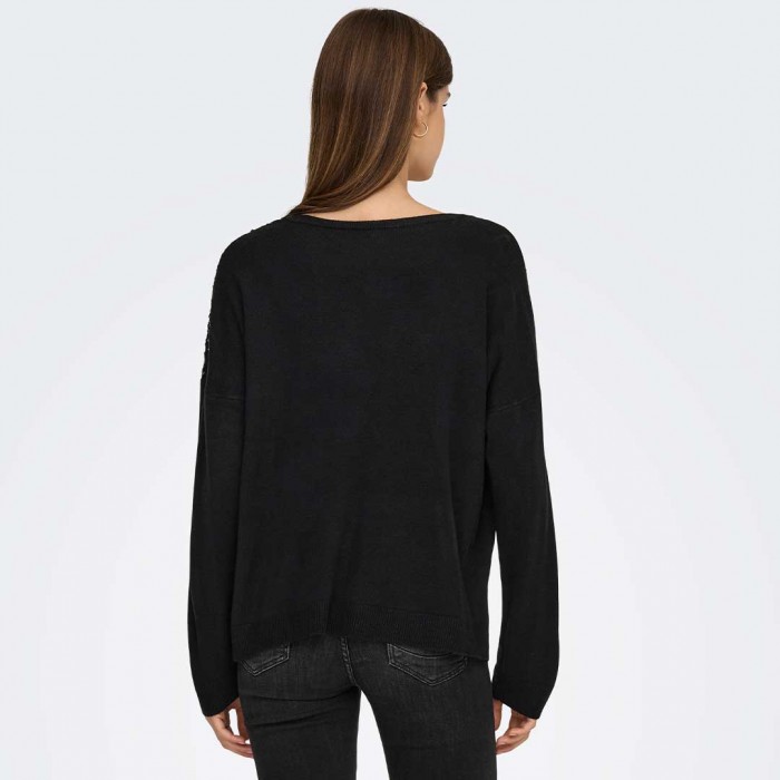 ONLY ONLSTARRY LS SEQUIN BOXY V-NECK KNT BLACK