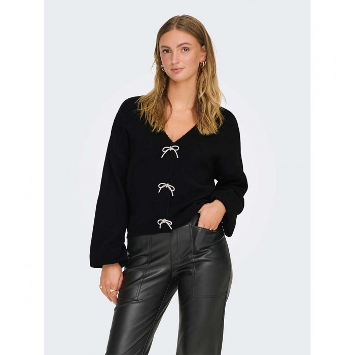ONLY ONLDONNA LS BOW V-NECK KNT BLACK