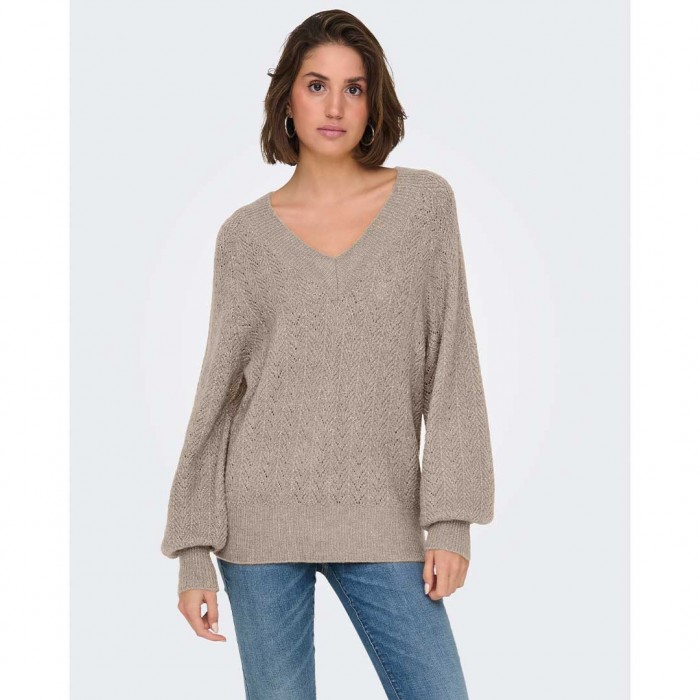 ONLY ONLLUCILLA LS GLITTER V-NECK KNT BEIGE