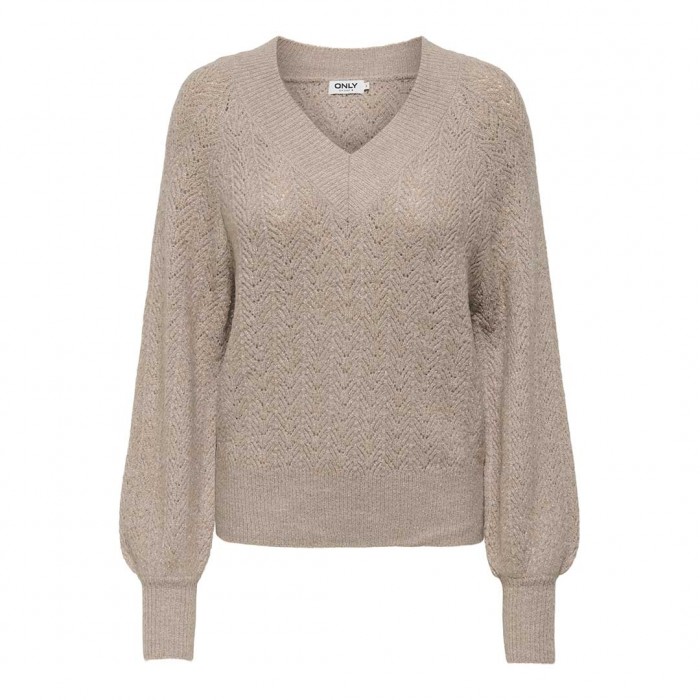 ONLY ONLLUCILLA LS GLITTER V-NECK KNT BEIGE