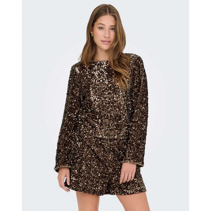 ONLY ONLCONFIDENCE L/S SEQUIN BOW TOP JRS BROWN