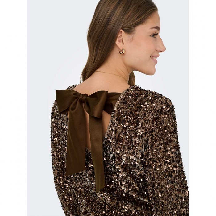 ONLY ONLCONFIDENCE L/S SEQUIN BOW TOP JRS BROWN