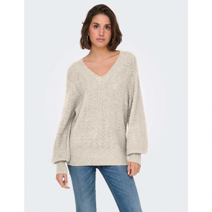 ONLY ONLLUCILLA LS GLITTER V-NECK KNT ECRU