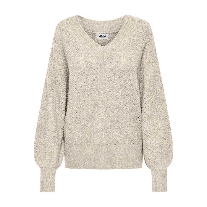 ONLY ONLLUCILLA LS GLITTER V-NECK KNT ECRU