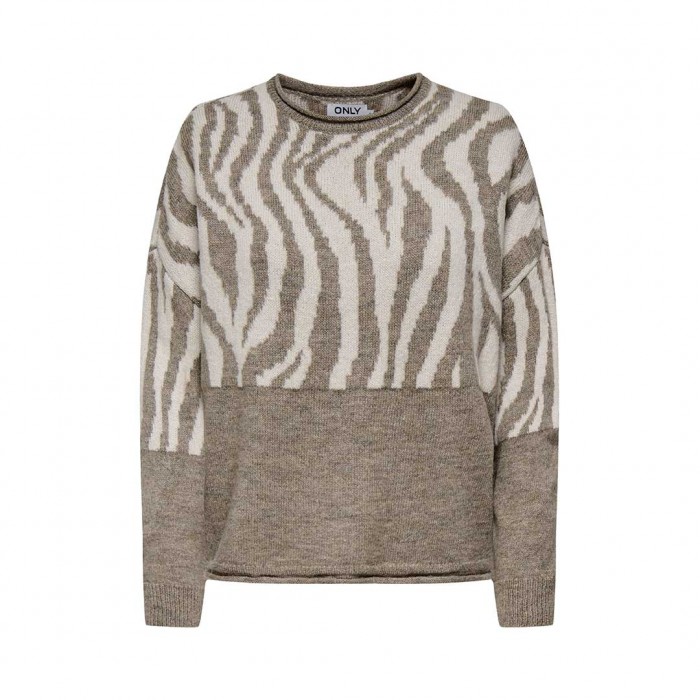 ONLY ONLJADE ANIMAL LS O-NECK KNT NOOS BEIGE