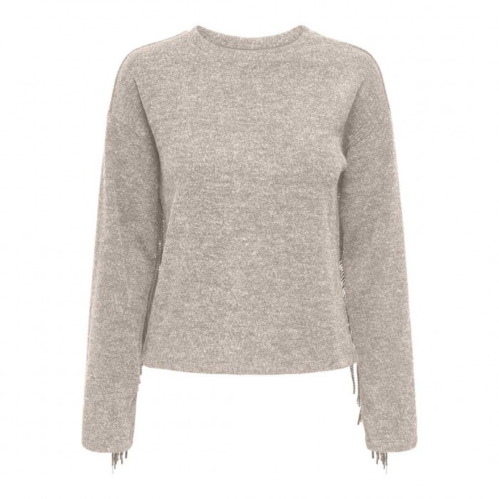 ONLY ONLJAKE LIFE L/S FRINGE TOP JRS ECRU