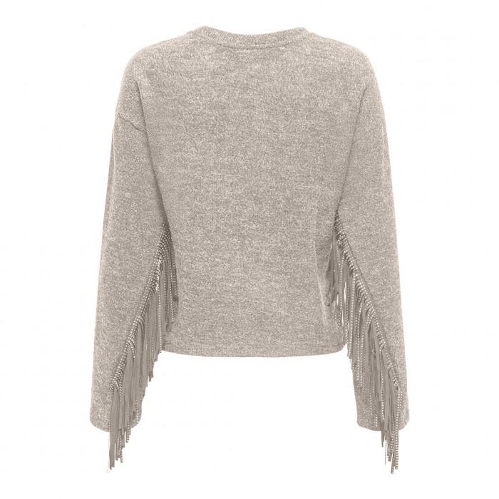 ONLY ONLJAKE LIFE L/S FRINGE TOP JRS ECRU
