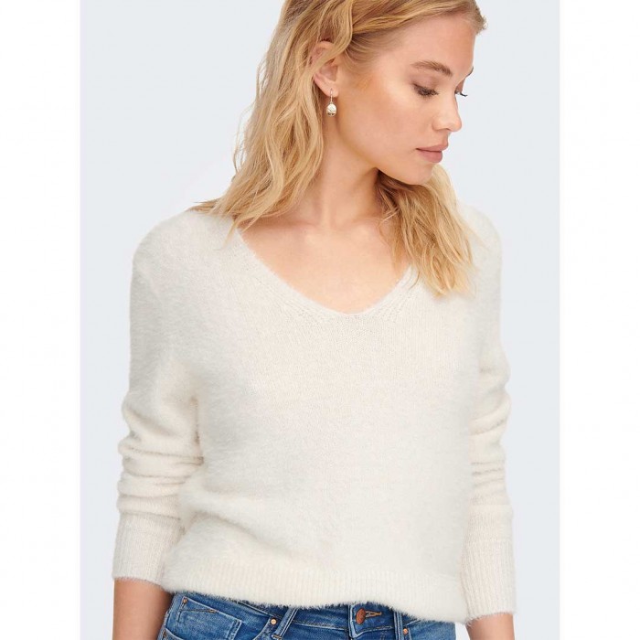 ONLY ONLELLA PIUMO LS V-NECK KNT WHITE