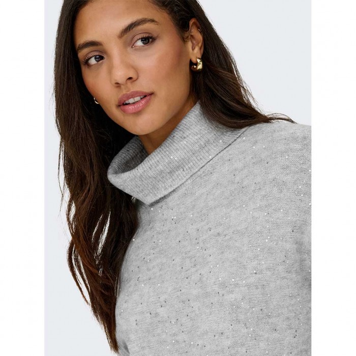 ONLY ONLARIZONA LS SEQUINS ROLLNECK PULL KNT LIGHT GREY