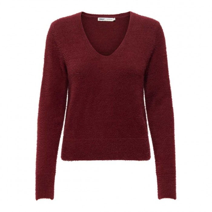ONLY ONLELLA PIUMO LS V-NECK KNT DARK RED