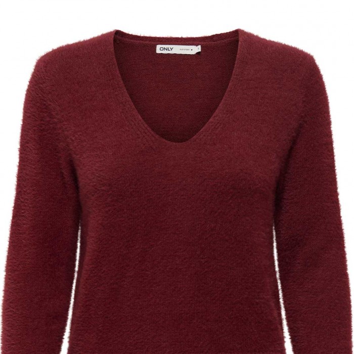 ONLY ONLELLA PIUMO LS V-NECK KNT DARK RED