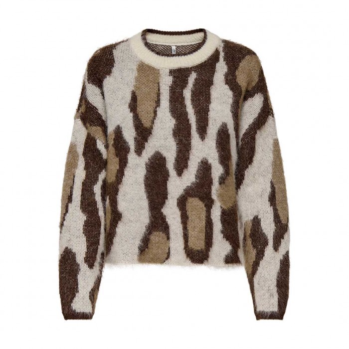 ONLY ONLEDELIE LIFE LS JQ O-NECK KNT BROWN/BEIGE