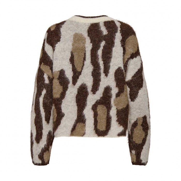 ONLY ONLEDELIE LIFE LS JQ O-NECK KNT BROWN/BEIGE