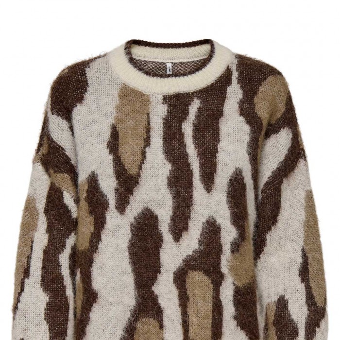 ONLY ONLEDELIE LIFE LS JQ O-NECK KNT BROWN/BEIGE