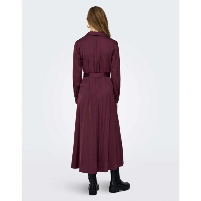 ONLY  ONLMIKA VIS SATIN L/S LONG DRESS WVN BORDO