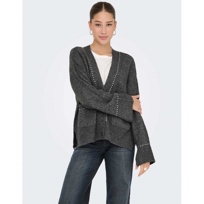 ONLY ONLELSIE LS STUDS CARDIGAN CC KNT GREY