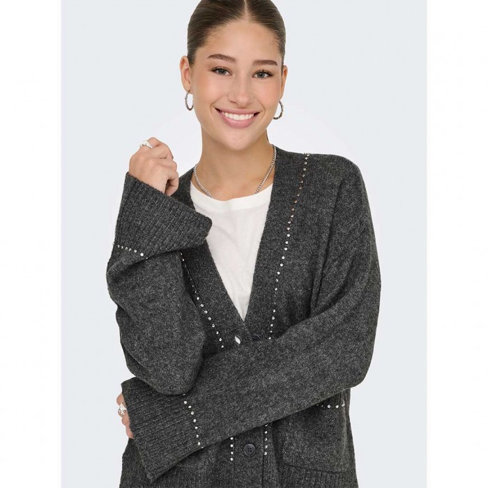 ONLY ONLELSIE LS STUDS CARDIGAN CC KNT GREY