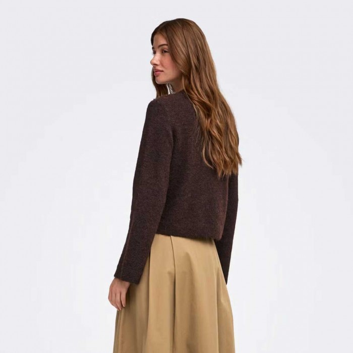 ONLY ONLMIGGIE LS O-NECK PEARL CARDI KNT NOOS BROWN