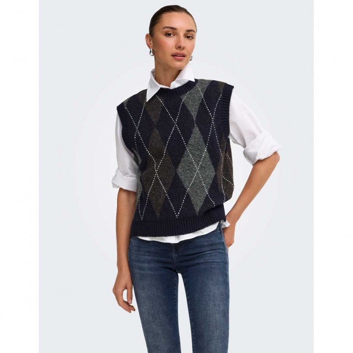 ONLY ONLRHOMBUS ARGYLE VEST KNT NOOS BLUE
