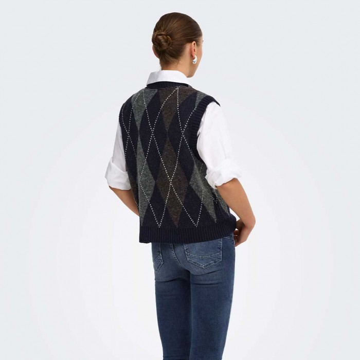 ONLY ONLRHOMBUS ARGYLE VEST KNT NOOS BLUE