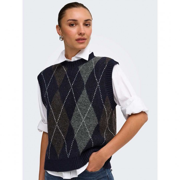 ONLY ONLRHOMBUS ARGYLE VEST KNT NOOS BLUE