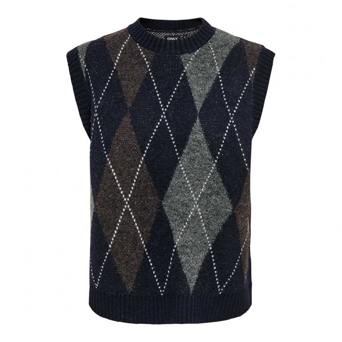 ONLY ONLRHOMBUS ARGYLE VEST KNT NOOS BLUE