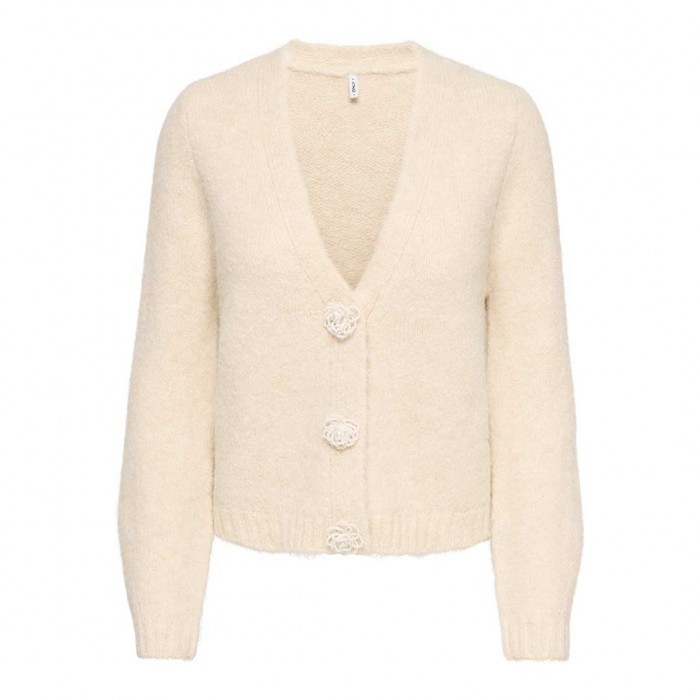 ONLY ONLZAGGIE LS BUTTON V-NECK CARDI KNT ECRU