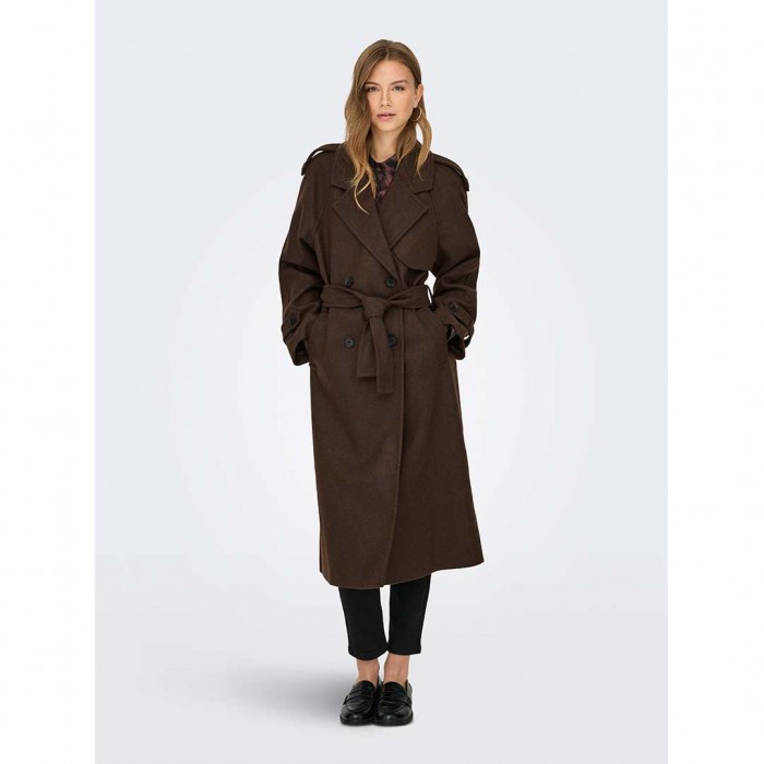 ONLY ONLDEAR-TRILLION LONG BELT COAT PNT NOOS DARK BROWN