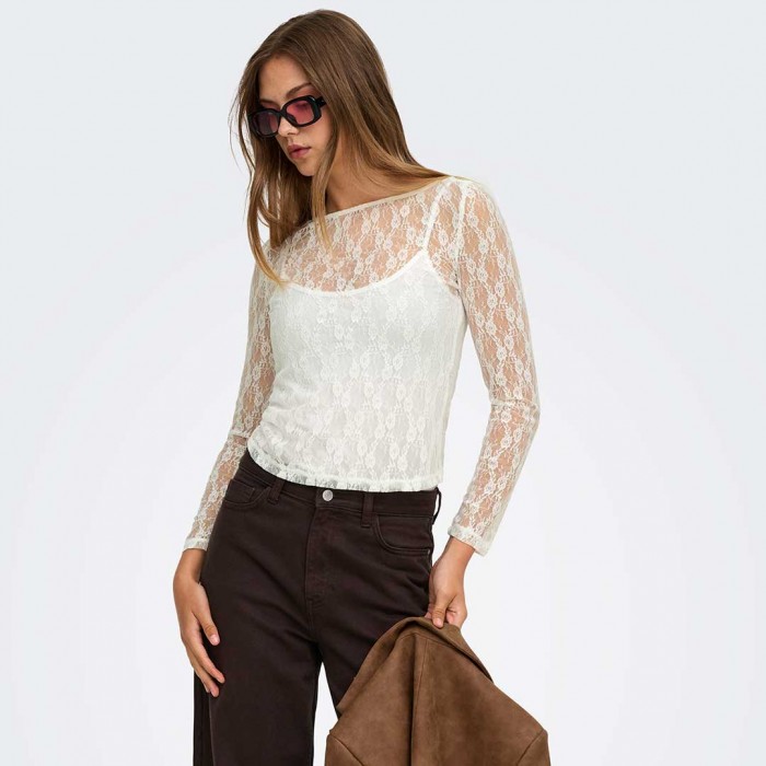 ONLY ONLNIKITA L/S BOATNECK LACE TOP BOX JRS WHITE