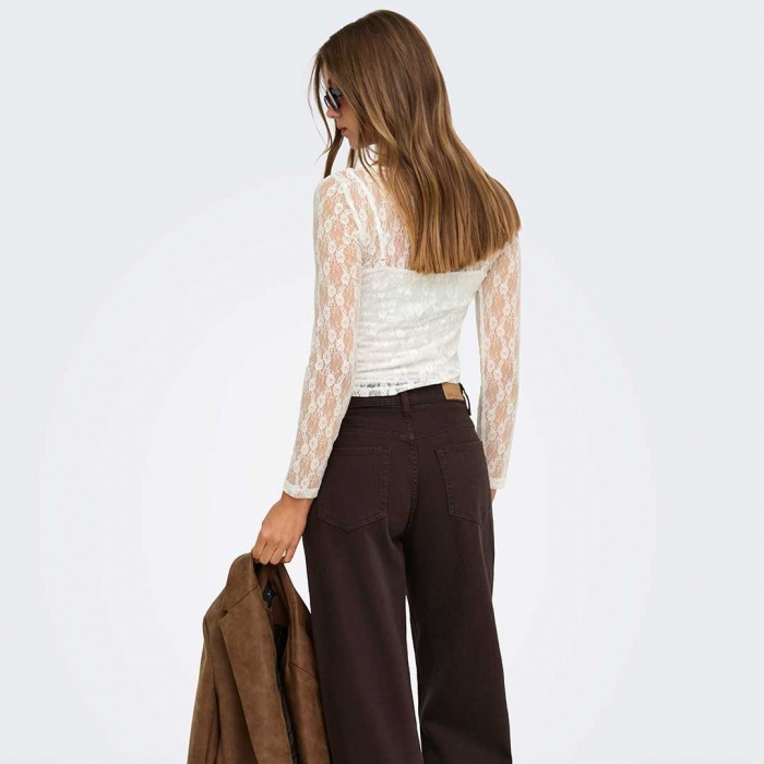 ONLY ONLNIKITA L/S BOATNECK LACE TOP BOX JRS WHITE
