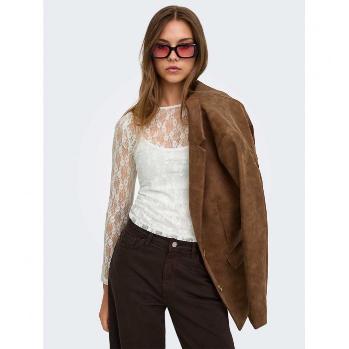 ONLY ONLNIKITA L/S BOATNECK LACE TOP BOX JRS WHITE